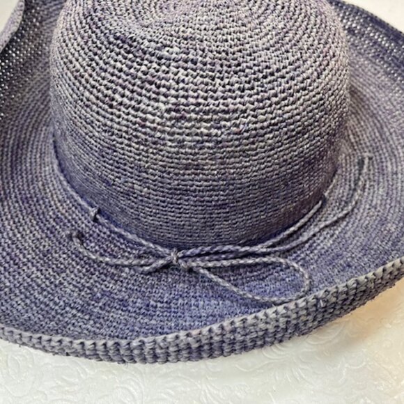 Handmade Chambray Purple Straw Natural Raffia Sun Hat Lightweight Madagascar - Picture 8 of 11